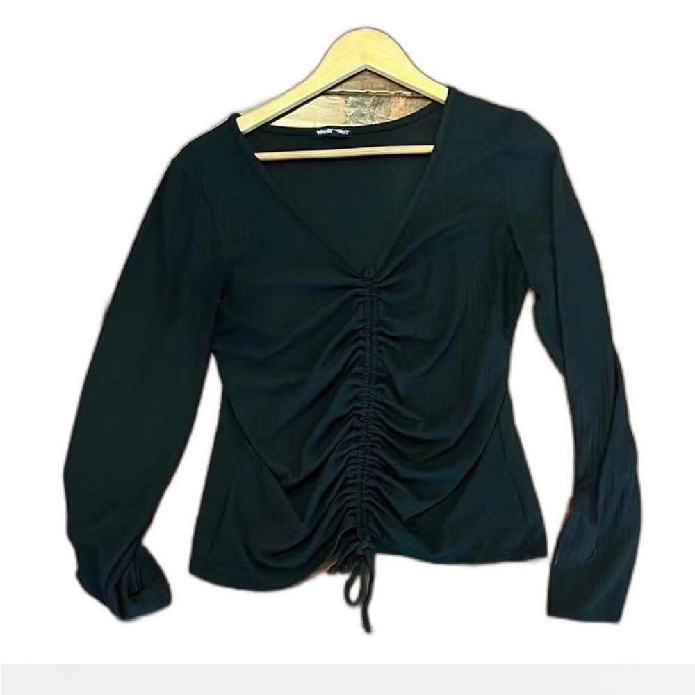Wearever Black Tie Front Top-Womens sz L